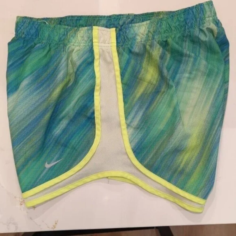 Nike Tempo Women's blue & green lined running athletic shorts Dri fit size large
